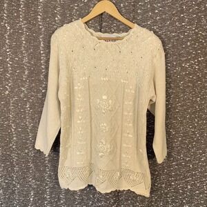Vintage Carolina Colours Knit Sweater Beaded Ribbon Cottage Women's Small‎